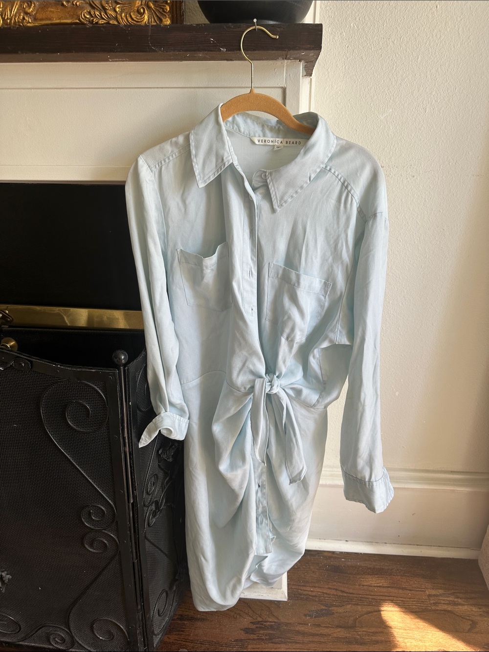 Veronica Beard Pale Blue Tie-Front Button Dress